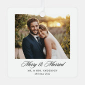 モダンクラシック結婚したメリーと結婚の写真 メタルオーナメント (正面)