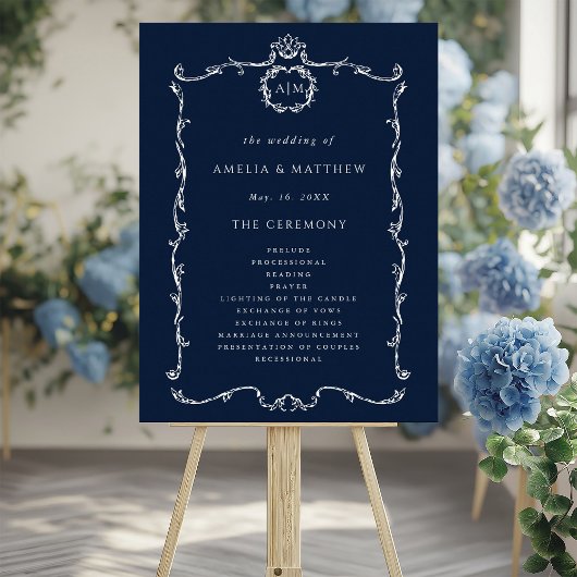 モダンクラシック結婚式プログラムネイビーブルー ポスター