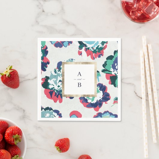 モダンクラシック緑色金ゴールド抽象芸術フローラモノグラム スタンダードカクテルナプキン (インサイチュ)