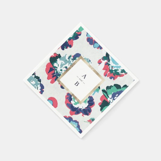 モダンクラシック緑色金ゴールド抽象芸術フローラモノグラム スタンダードカクテルナプキン (角)