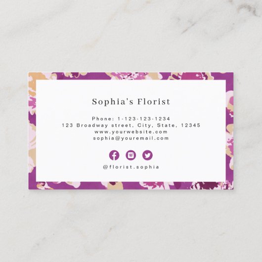 モダンクラシック薄紫抽象芸術フローラプロフェッショナル 名刺 (裏面)