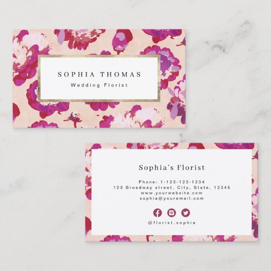 モダンクラシック赤抽象芸術フローラプロフェッショナル 名刺 (正面/裏面)