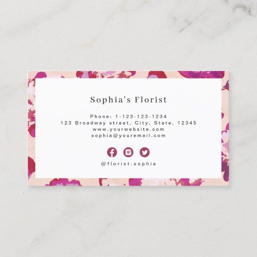 モダンクラシック赤抽象芸術フローラプロフェッショナル 名刺 (裏面)