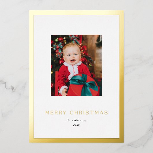 モダンクラシック金ゴールドフレームのクリスマス写真 箔シーズンカード (正面)