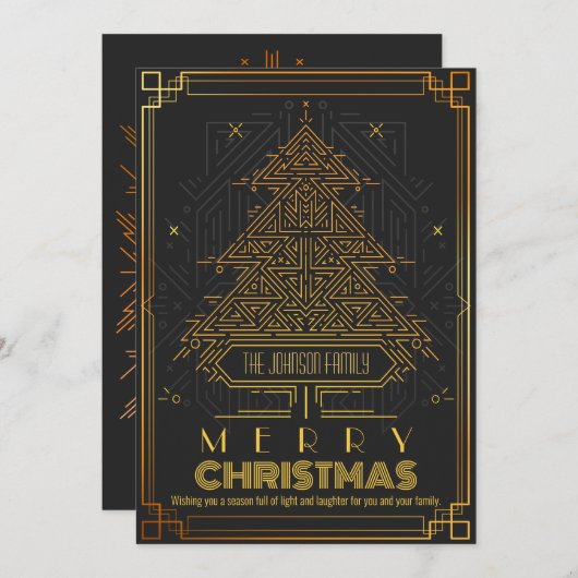 モダンクラシック金ゴールドブラック幾何学的クリスマスツリー シーズンカード (正面/裏面)