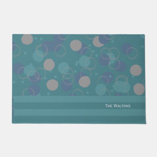 モダンクラシック青い円のパターン姓 ドアマット (正面)