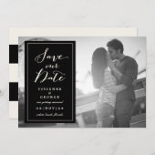 モダンクラシック黒い箱のプレート写真の日付を保存 招待状 (正面/裏面)