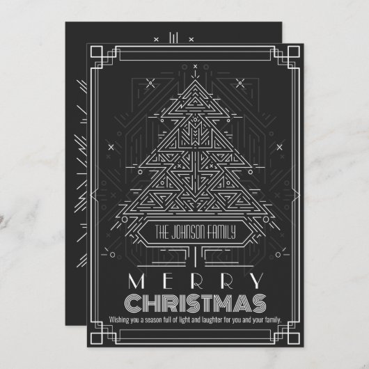 モダンクラシック黒幾何学クリスマスツリー シーズンカード (正面/裏面)