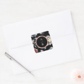 モダンクラシック黒抽象芸術フローラモノグラム スクエアシール (封筒)