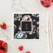 モダンクラシック黒抽象芸術フローラモノグラム スタンダードカクテルナプキン (インサイチュ)