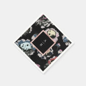 モダンクラシック黒抽象芸術フローラモノグラム スタンダードカクテルナプキン (角)