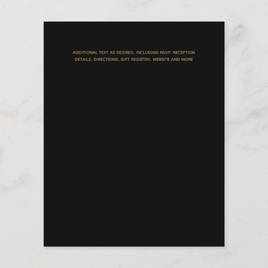 モダンクラシック黒金ゴールド予算の結婚式の招待 (裏面)