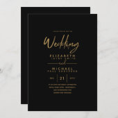 モダンクラシック黒金ゴールド予算の結婚式の招待 招待状 (正面/裏面)