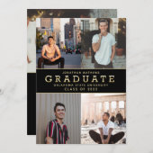 モダンクラシック黒金ゴールド写真卒業 案内状 (正面/裏面)