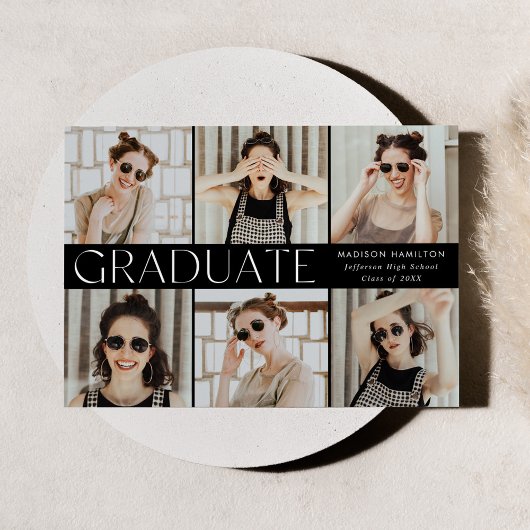 モダンクラシック黒6写真卒業 案内状