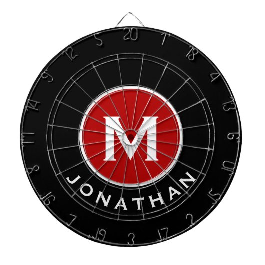 モダンクラシック黒Redモノグラム名 ダーツボード (正面)