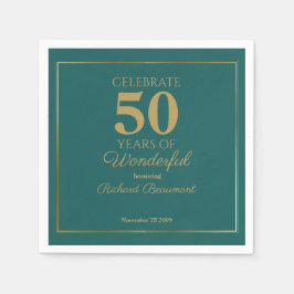 モダンクラシック・ティールゴールドの素晴らしい50歳の誕生日 スタンダードカクテルナプキン