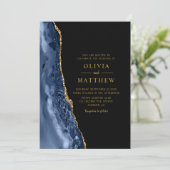 モダンクラシック ブルー ゴールド アゲート ウェディング 招待状 (スタンド正面)