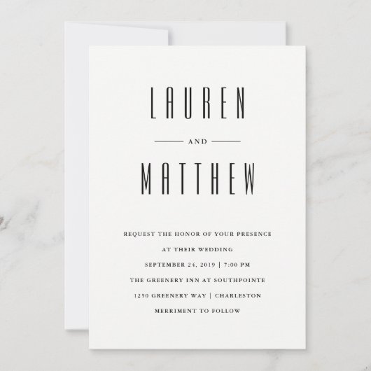 モダンクラシック |白黒結婚の 招待状 (正面)