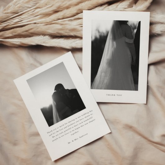 モダンクラシック 結婚式 白黒 2枚 写真 サンキューカード