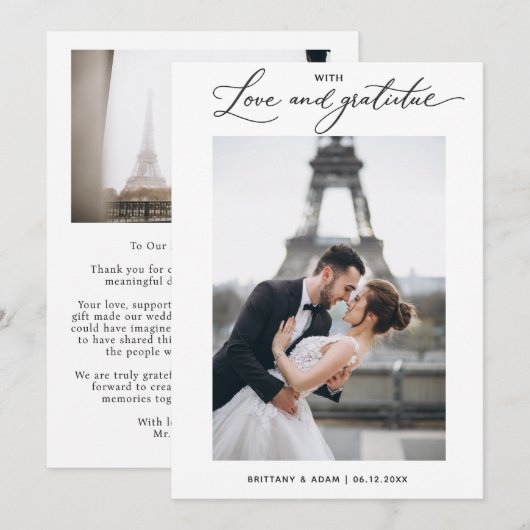 モダンクラシック 結婚式 2 枚の写真 ありがとう サンキューカード (正面/裏面)