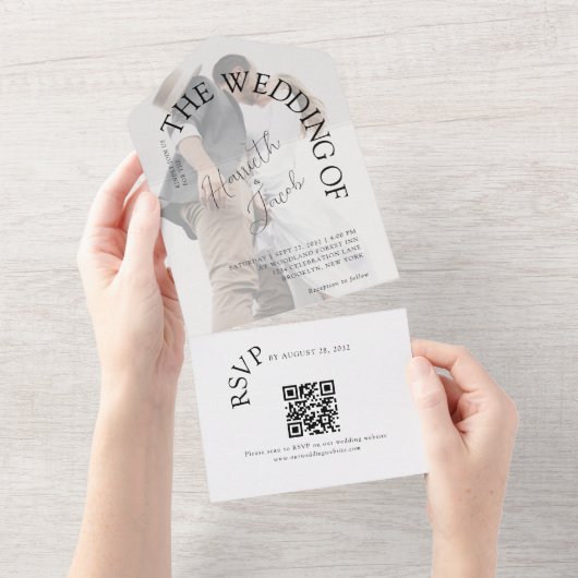 モダンクラシックArch Photo QRコードの結婚QR オールインワン招待状 (貼ってはがせる)