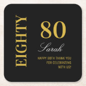 モダンクラシックBlack 80th誕生日カクテルパーティー スクエアペーパーコースター (正面)