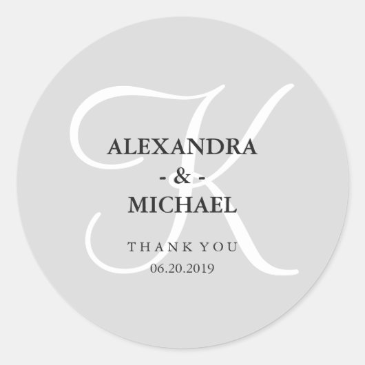 モダンクラシックGray MonogramとThank You ラウンドシール (正面)