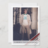 モダンクラシックPINストライプ写真卒業パーティー 招待状 (正面)