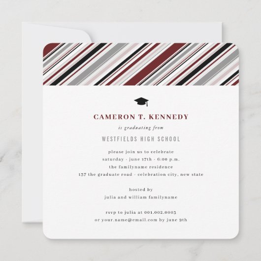 モダンクラシックPINストライプ写真卒業パーティー 招待状 (裏面)