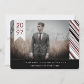 モダンクラシックPINストライプ写真卒業パーティー 招待状 (正面)