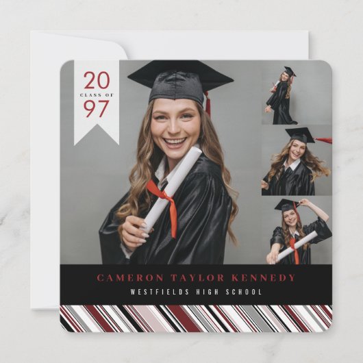 モダンクラシックPINストライプ写真卒業パーティー 招待状 (正面)
