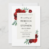 モダンクラシックRed Roseアイボリーフローラ結婚フレーム 招待状 (正面)