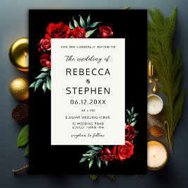 モダンクラシックRed Rose Blackフローラ結婚枠 招待状