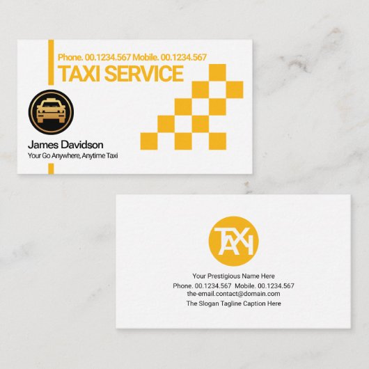 モダンクリエイティブイエロータクシーのチェックボックスキャブドライバ 名刺 (正面/裏面)