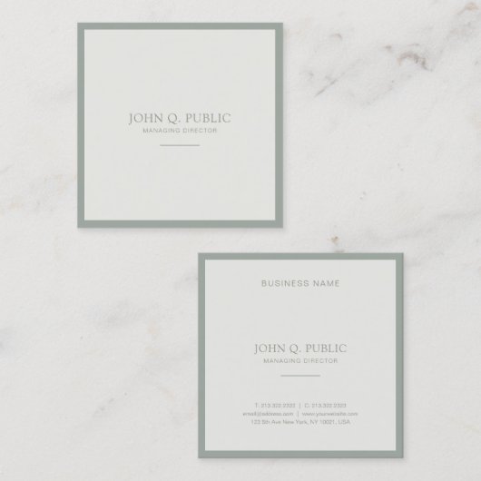 モダンクリエイティブプミニマルラインエレガントグリーン スクエア名刺 (正面/裏面)