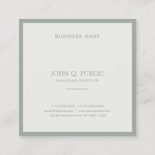 モダンクリエイティブプミニマルラインエレガントグリーン スクエア名刺 (裏面)