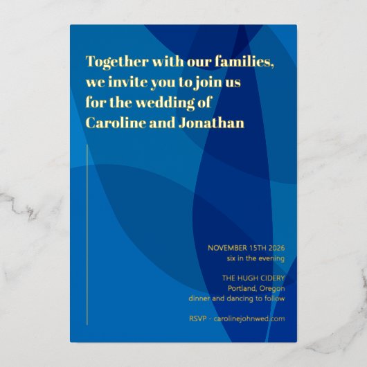 モダンクリエイティブボホ抽象芸術ブ結婚ルーズ金ゴールド 箔招待状 (正面)