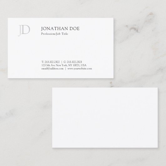 モダンクリエイティブモノグラム白シンプルテンプレート 名刺 (正面/裏面)