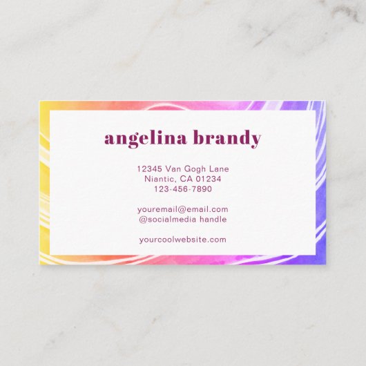 モダンクリエイティブ抽象芸術レインボーウェーストライプブ 名刺 (裏面)