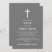モダンクリスエレガントタン十字架 |バプテスマ 招待状 (正面/裏面)