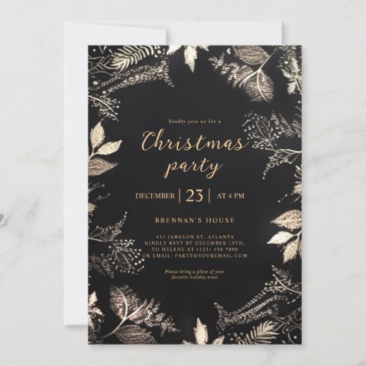 モダンクリスエレガントマスパーティーブラック金ゴールドフェスティバル 招待状 (正面)