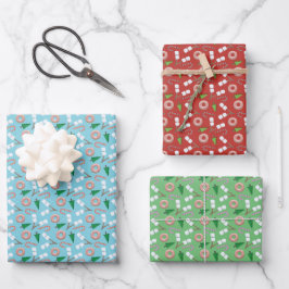 モダンクリスマスと木のパターン ラッピングペーパーシート