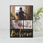 モダンクリスマスのあいさ信じん金ゴールド文字写真 シーズンカード (スタンド正面)