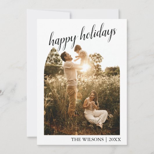 モダンクリスマスのアーチファミリーフォトホリデー 招待状 (正面)