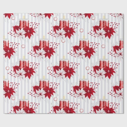 モダンクリスマスのキャンドルポインセティアスホリデー ラッピングペーパー (フラット)