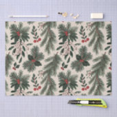 モダンクリスマスのホリー離れベリー 薄葉紙 (クラフト)