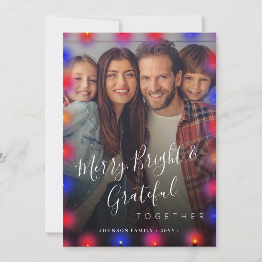 モダンクリスマスの家族のメリー写真と明るい シーズンカード (正面)