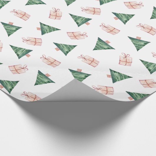 モダンクリスマスの木とプレゼント ラッピングペーパー (角)