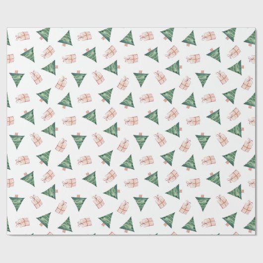 モダンクリスマスの木とプレゼント ラッピングペーパー (フラット)